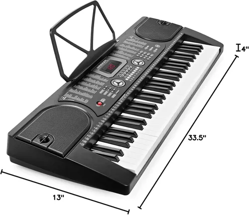 Vista 10 de Teclado de piano electrónico de la marca Hamzer, modelo 61-Key, portátil, con atril, taburete, auriculares y micrófono