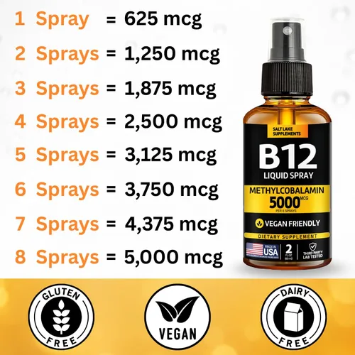 Vista 3 de Paquete de 2 líquidos B12 Spray 5000 mcg - Metilcobalamina Vitamina B12