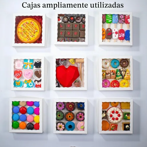 Vista 6 de RomanticBaking 14 cajas de panadería de 9 x 9 x 2.5 pulgadas con ventana para pastel, corazón quebradizo, fresas cubiertas de chocolate, galletas