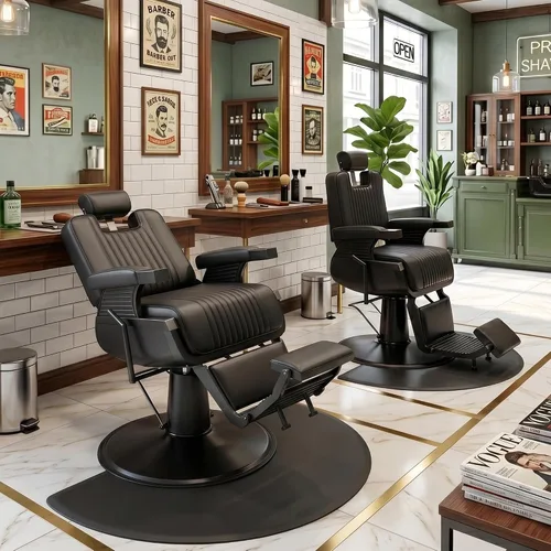 Vista 2 de Hydraulic Barber Chair All Black, 550LBS Heavy Duty Barbershop Chair, Adjustable Reclining Salon Chair, Professional Hair Stylist Chair for