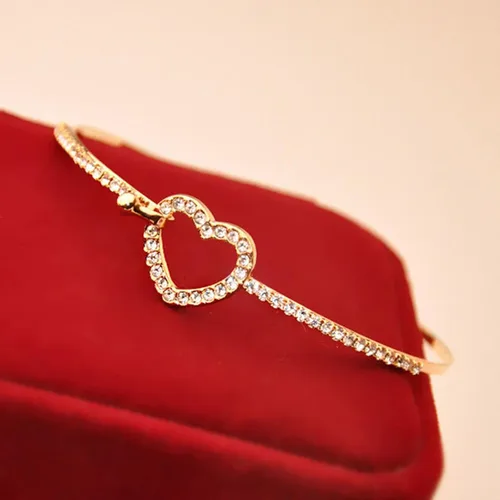 Vista 8 de Pulsera de aleación clásica de corazón para mujer pulsera de cristal con diamantes de imitación joyería de moda boda para niñas