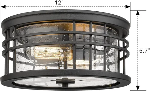 Vista 6 de zeyu ZW01-F BK - Lámpara de techo de montaje empotrado, 2 luces, para cocina, pasillo, 12 pulgadas, acabado negro con vidrio semillado, ZW01-F BK