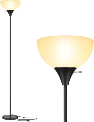 Vista 8 de Coucrek Lámpara de pie, lámparas LED de pie con pantalla de plástico blanco, luces de piso de esquina para sala de estar, dormitorio, interruptor