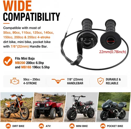 Vista 4 de Mango Grip Twist Throttle Cable 7/8" 0.866 in para ATV/ATC Dirt Bike Mini Bike 50cc 125cc 150cc 250cc 125cc 125cc 140cc 4-Stroke Pocket Bike