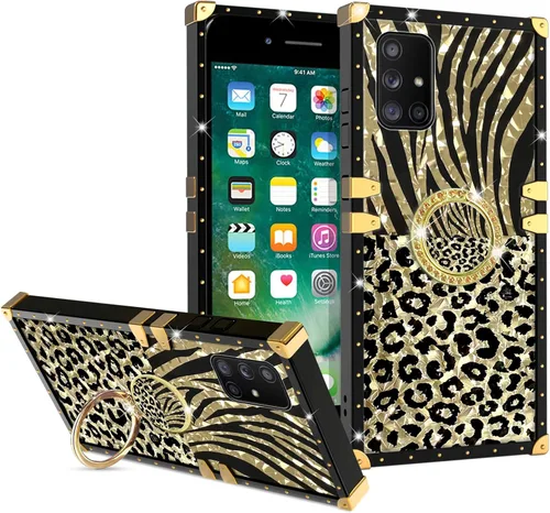 Vista 13 de Funda para teléfono Samsung Galaxy A21S con soporte de anillo, diseño retro elegante de lujo, estampado de leopardo, guepardo, dorado, protección