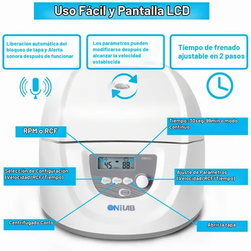 Vista 2 de ONiLAB Centrífuga de sobremesa, 6X50ml, 300-4000RPM, máximo 1800×g