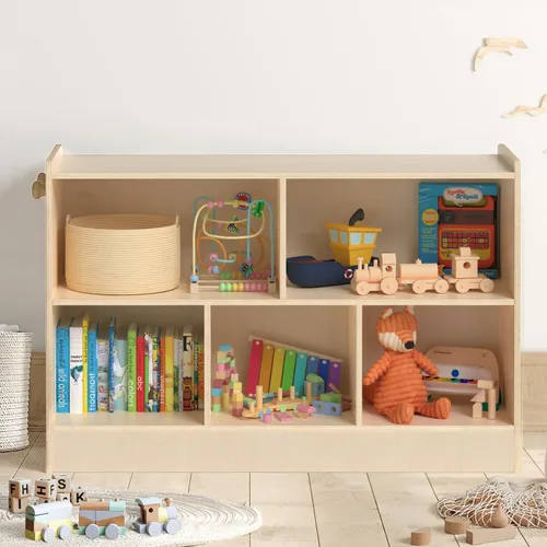 Vista 8 de Estante Montessori de madera, organizadores y almacenamiento de juguetes de 2 estantes, organizador de aula para niños, sala de juegos, guardería