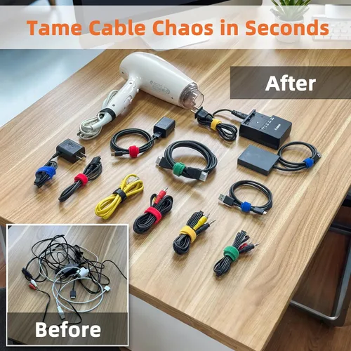 Vista 2 de 90 bridas reutilizables con gancho y bucle, correas de cables ajustables multiusos de 8 pulgadas para organizar el hogar, la oficina y los centros