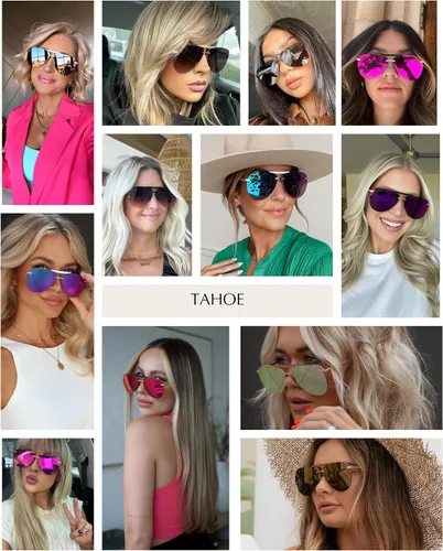 Vista 3 de DIFF Tahoe Designer Oversized Aviator Sunglasses for Women UV400 Protection Brushed Matte Gold Frames