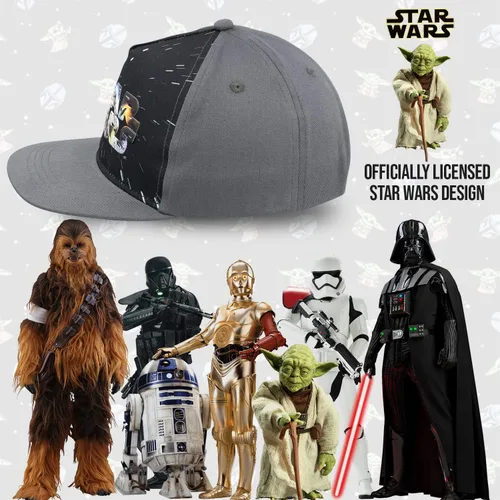 Vista 3 de Disney Star Wars Baseball Cap for Boys, Adjustable Snapback Hat, Flat Brim All Over Print