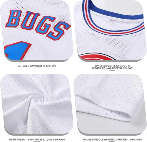 Vista 2 de Jersey de baloncesto para hombre, Lola#10 Bugs#1 camisetas de película espacial de los años 90 para HalloweenNavidad, deportes, hip hop, fiesta