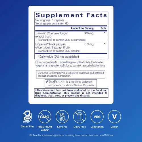 Vista 2 de Pure Encapsulations – Curcumina 500 con Bioperina, 1