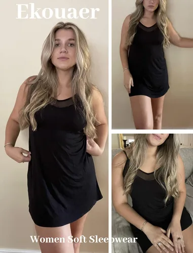Vista 6 de Camisones Ekouaer, sexy, encaje, ropa de dormir sin mangas, suave, lencería cómoda para noche, vestidos de dormir, para mujer
