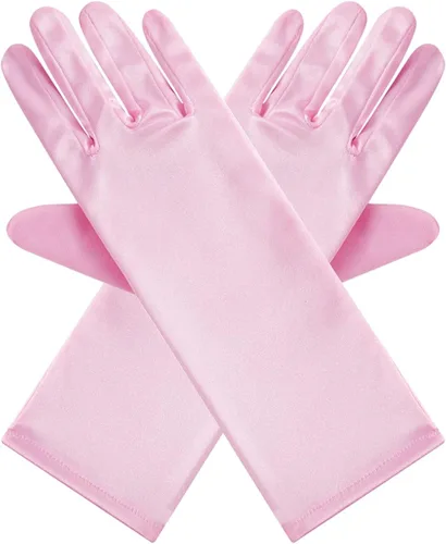 Vista 3 de Papoopy Guantes de satén para niñas para primera comunión princesa fiesta de té disfraz de 3 a 12 años