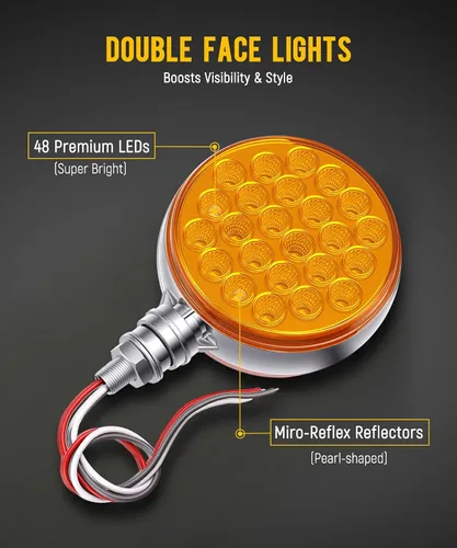 Vista 2 de Partsam 2 luces redondas de doble cara ámbar de 48 LED para guardabarros de pedestal trasero, luces de estacionamiento para montaje en poste, luces
