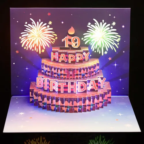 Vista 25 de Yinqing Tarjetas de cumpleaños número 11, tarjeta de felicitación de pastel de cumpleaños con luz y música, tarjeta de felicitación de regalo