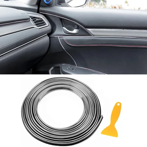 Vista 7 de Tiras decorativas para interior de automóvil, tiras flexibles para insertar y decorar puertas y tablero, efecto metalizado, incluye herramienta