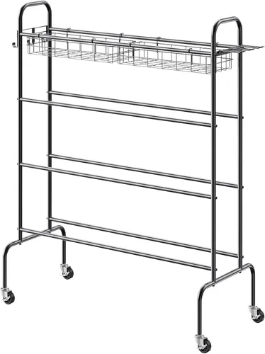 Vista 9 de VEVOR Rolling Sports Ball Storage Cart, Lockable Basketball Cage with Double Lids, Sport Equipment Holder Organizer for Indoor Outdoor, Steel