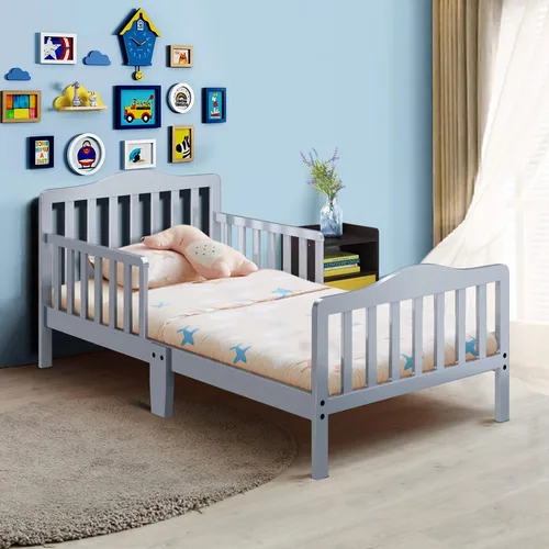 Vista 10 de Estructura de cama de madera de Costzon, para niños pequeños, con cerca de seguridad, Cereza