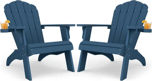 Vista 13 de YEFU Silla Adirondack de gran tamaño con soporte para tazas, silla para fogata de plástico para exteriores, resistente a la intemperie, silla