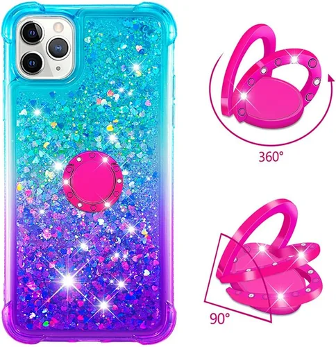 Vista 3 de Asuwish Funda de teléfono para iPhone 11 Pro 5.8 con protector de pantalla y soporte para anillo, brillante, líquido, transparente, híbrida, a