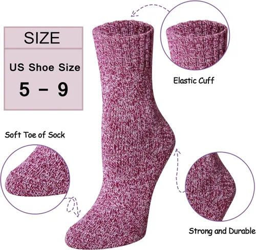 Vista 2 de Loritta 5 Pairs Womens Wool Socks Thick Knit Vintage Winter Warm Cozy Crew Socks Gifts