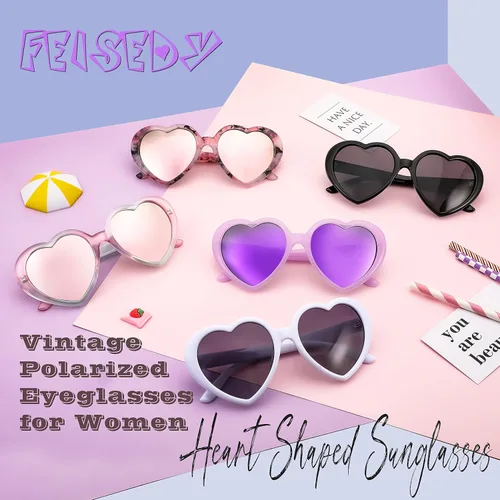 Vista 7 de FEISEDY Gafas de sol polarizadas en forma de corazón de gran tamaño para mujer, UV400 B2337