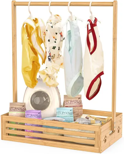 Vista 8 de BAMBOOHOMIE Perchero para Ropa de Bebé para Niños Pequeños, Perchero para Ropa de Mascotas con Caja de Almacenamiento y Barra Colgante Ajustable