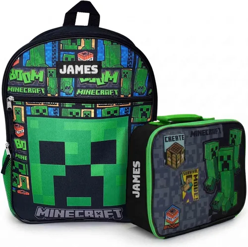 Vista 2 de DIBSIES Combo personalizado de mochila y lonchera creado con mochila y lonchera Minecraft