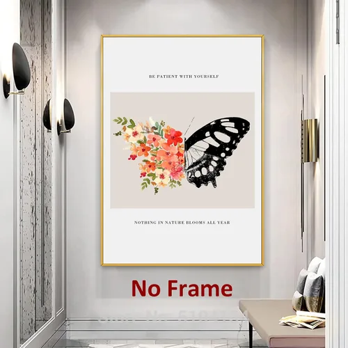 Vista 3 de Be Patient with Yourself Art Butterfly Flower Picture Mental Health Wall Art Watercolor Flower Poster Positive Afirmations Pictures Black Butterfly