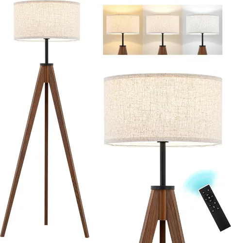 Vista 8 de ELYONA Lámpara de pie para sala de estar, trípode de madera maciza de fresno con control remoto, lámpara de pie regulable sin pasos para dormitorio