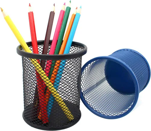 Vista 2 de Gullor Portalápices de escritorio, suministros de oficina, organizador de escritorio para brochas de maquillaje, juego de 2, negro y azul