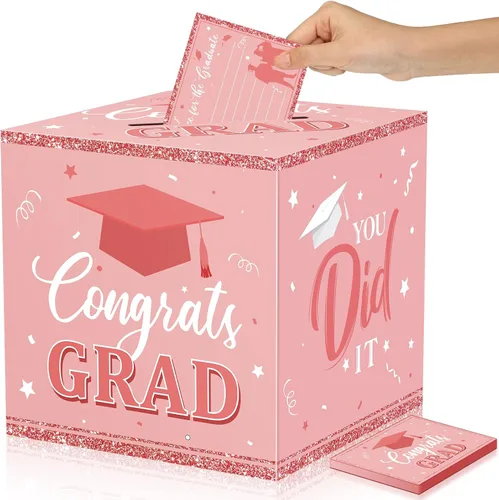 Vista 10 de Nezyo Caja para tarjetas de graduación con 30 tarjetas de consejo, caja de tarjetas de regalo de felicitaciones para clase de 2026, caja