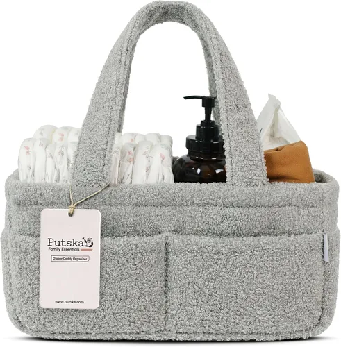 Vista 12 de PUTSKA Organizador de pañales para bebé para mesa de cambio – Elegante cesta de almacenamiento para guardería, artículos esenciales para recién
