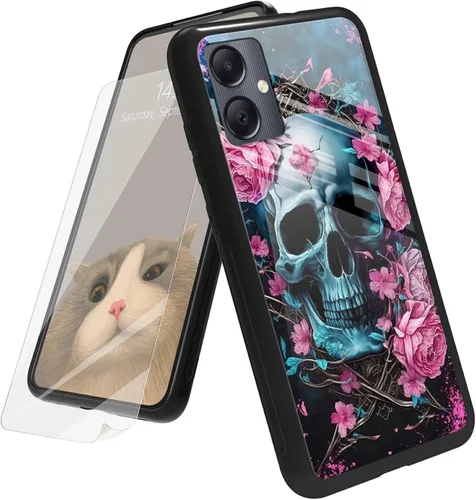 Vista 46 de Funda para Samsung Galaxy A12 5G con protector de pantalla, parte trasera de vidrio templado + TPU de silicona suave que absorbe los golpes