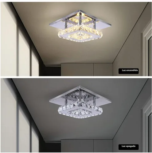 Vista 4 de Lámpara de techo cuadrada de cristal de 7.9 pulgadas, luz LED blanca cálida Lámpara LED moderna mini lámpara de techo de cristal para pasillo