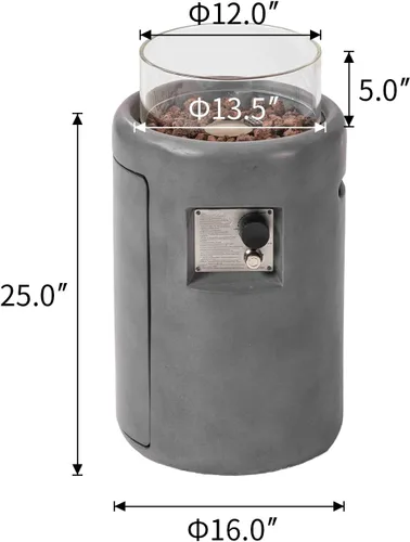 Vista 5 de COSIEST Mesa para fogata de propano para exteriores con base compacta de piedra angular redonda de grafito de 16 pulgadas y protector de viento