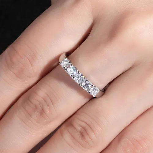 Vista 8 de Anillos de eternidad de moissanita, anillos de boda, color D, claridad VVS1, redondo, corte brillante, plata de ley 925, 56 piedras, anillos