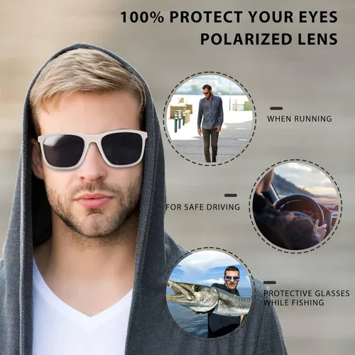 Vista 6 de Lentes de sol polarizados retro para hombres y mujeres, gafas de sol deportivas cuadradas, sombra de rayos sombreados para pesca, protección UV