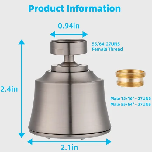 Vista 6 de iFealClear Cabezal de Grifo de Fregadero de Cocina, Cabezal Rociador Giratorio de 360 Grados con 4 Modos de Pulverización, Adaptador Aireador