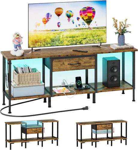 Vista 10 de GYIIYUO Soporte de TV LED con toma de corriente y cajón de tela para TV de 55, 50, 45 pulgadas, centro de entretenimiento y consola de TV industrial