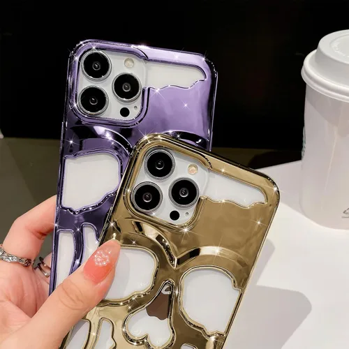 Vista 5 de Funda para iPhone 13 Pro Max, funda mate divertida gótica de terror gótico de Halloween con esqueleto de calavera chapada en lujo, TPU suave, linda