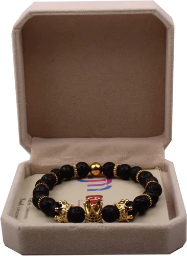 Vista 6 de Gvusmil - Brazalete de cuentas con corona imperial lujosa de rey y su reina para parejas, dije de regalo de joyería de Navidad para hombre y mujer