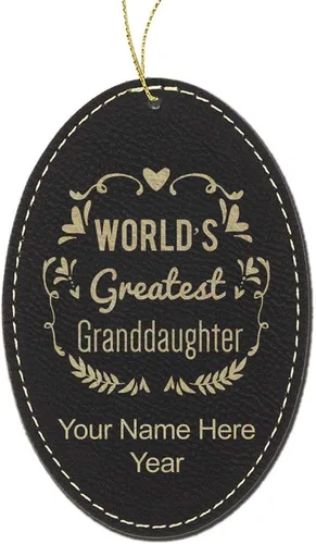 Vista 4 de LaserGram Personalized Christmas Ornament, World's Greatest Granddaughter, Faux Leather, Custom Laser Engraved Gift Idea (Oval Shape, Rustic)