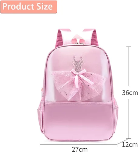 Vista 8 de Mochila de nailon para niñas, bolsa de almacenamiento de ballet rosa, decoración de lentejuelas, bolsa de escuela para niños, Rosado, Fresco y dulce