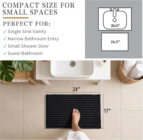 Vista 3 de Yimobra Alfombras de Baño Antideslizantes Lavables - Alfombra de Baño de Chenilla Ultra Suave Absorbente, Alfombra Peluda de Secado Rápido para Negro