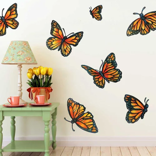Vista 2 de Juego de calcomanías de pared de acuarela de mariposa monarca, calcomanía de pared de mariposa por Chromantics