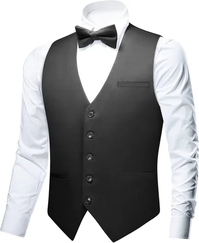 Vista 2 de FAIMO Suit Vest for Men Formal, Business Tuxedo Vest Bow Tie Pocket Square Set, Mens Dress Vest for Wedding(XS-4XL)