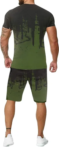 Vista 2 de Traje deportivo para hombre, camiseta y pantalones cortos, conjunto de dos piezas, estampado de moda, manga corta, casual, pantalones cortos