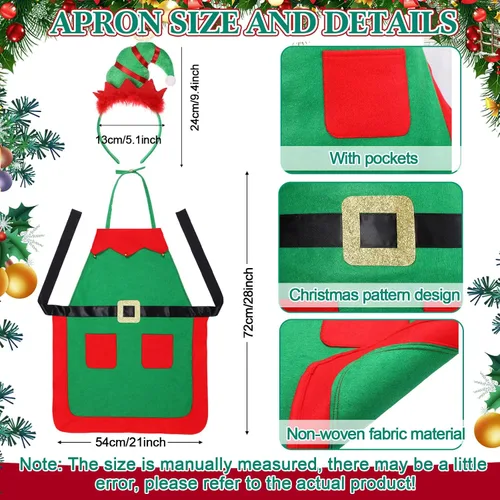 Vista 3 de Toulite Juego de 24 delantales de elfo de Navidad con diademas, disfraces de fiesta de Navidad, delantales a granel para adultos y niños para hornear